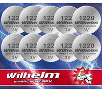 Wilhelm Lot de 10 piles bouton au lithium CR1220 CR 1220 3 V 40 mAh Ø 12 x 2 mm DL1220