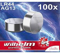 Wilhelm Lot de 100 piles bouton alcalines AG13 1,5 V (LR44, LR1154, 303)