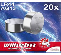 Wilhelm Lot de 20 piles bouton alcalines AG13 1,5 V (LR44, LR1154, 303)