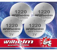 Wilhelm Lot de 4 piles bouton au lithium CR1220 CR 1220 3 V 40 mAh Ø 12 x 2 mm DL1220