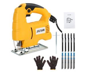 Wilitto Scie sauteuse électrique, kit d'outils de scie sauteuse électrique filaire, 710 W, scie circulaire électrique pour coupe du bois, du métal et du plastique, 10 lames, coupe biseautée à 45°