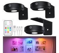 WILLED 3 PCS Lampe Tableau sans Fil Rechargeable, Eclairage Tableau Led Pile Avec Télécommande et Contrôle Tactile, Spot LED sans Fil, 9 Couleurs RGB et Fonction de Minuterie, pour Cuisine, Armoire