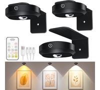 WILLED 3 PCS Lampe Tableau sans Fil Rechargeable, Eclairage Tableau Led Pile Avec Télécommande et Contrôle Tactile, Spot LED sans Fil, 3 Couleurs et Fonction de Minuterie, pour Cuisine, Armoire
