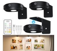 WILLED 3 PCS Lampe Tableau sans Fil Rechargeable, Eclairage Tableau Led Pile Avec Télécommande et Contrôle Tactile, Spot LED sans Fil, 3 Couleurs et Fonction de Minuterie, pour Cuisine, Armoire, Noir