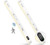 WILLED 3000K LED Lampe de Placard 60 LED, Affichage des Niveaux de Batterie, Rechargeable USB Sans Fil Lampe d'Armoire à Détecteur de Mouvement, Éclairage LED pour Escalier Cuisine Couloir (2 Pack)