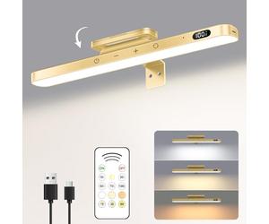 WILLED Applique Murale pour Tableaux, 3W Rechargeable Éclairage Tableau LED Sans Fil avec Télécommande, 3 Températures de Couleur et fonction minuterie, Dimmable Lampe Murale à pile pour Photos, Or