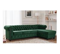 William - canapé Chesterfield d'angle droit - 4 places - en velours - Vert