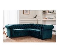 William - Canapé d'angle Chesterfield - 5 places - velours - Bleu canard