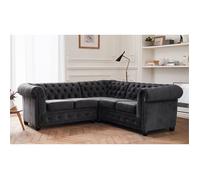 William - canapé Chesterfield d'angle réversible - 5 places - en velours - Gris foncé