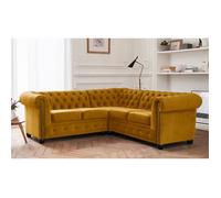 William - Canapé d'angle Chesterfield - 5 places - velours - Jaune Jaune G