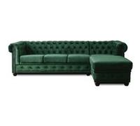 William - canapé Chesterfield d'angle droit - 4 places - en velours - Vert