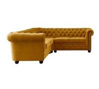 William - Canapé d'angle Chesterfield - 5 places - velours - Jaune Jaune G