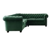 William - Canapé d'angle Chesterfield - 5 places - velours - Vert Vert G