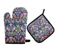 William Morris Ensemble de gants de cuisine et maniques résistants à la chaleur jusqu'à 220 °C antidérapants pour micro-ondes, barbecue, cuisson au barbecue