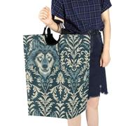 William Morris Style Design Wolf Panier à linge avec poignées Bleu sarcelle | Sacs étanches avec poignée robuste Decoracion pour chambre à coucher