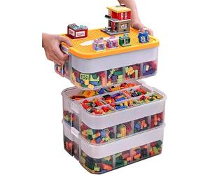 WillingHeart Boite Rangement Plastique pour Lego Briques Coffre A Jouet Enfant avec Couvercle Grande Malette Transparente Caisse 3 Couches Empilable Compartiment Chambre Casier Etanche Storage Box