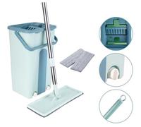 Willonin® Balai Plat Vadrouille avec Seau Essoreur, Balai Serpillière avec 2 Chiffons 32x12 cm pour nettyage, Vert
