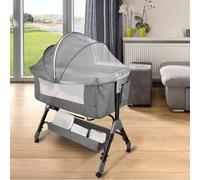 Willonin Berceau Cododo avec Matelas et Moustiquaire 2 in 1 Lit Bébé Cododo pour Les Bébés de 0 à 36 Mois Pliable 2 en 1 Berceau bébé Mobile Lit d'Appoint 104 * 52 * 103-115cm, Lin Gris