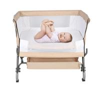 Willonin Berceau Cododo avec Matelas et Moustiquaire 2 in 1 Lit Bébé Cododo pour Les Bébés de 0 à 36 Mois Pliable 2 en 1 Berceau bébé Mobile Lit d'Appoint 104 * 52 * 103-115cm, Beige