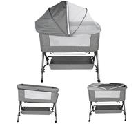 Willonin Berceau Cododo avec Matelas et Moustiquaire, Lit pour Les Bébés de 1 à 36 Mois Pliable 2 en 1 Berceau bébé Mobile Lit d'Appoint 4 Réglage de la Hauteur,104 * 52 * 100-110cm,Gris Lin