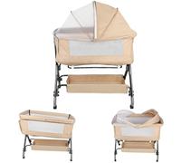 Willonin Berceau Cododo avec Matelas et Moustiquaire, Lit pour Les Bébés de 1 à 36 Mois Pliable 2 en 1 Berceau bébé Mobile Lit d'Appoint 4 réglage de la Hauteur,104 * 52 * 100-110cm,Beige