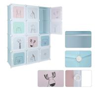 Willonin® DIY Armoire de chambre avec 12 cubes pour enfant, Motif animaux cartoon, Rangement en Plastique PP avec 2 barres suspendus