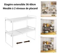 Willonin® Étagère rétractable sous evier, Meuble de rangement à 2 niveaux de placard, Organiseur extensible 36-60x21x36.5cm, Blanc