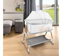Willonin Lit bébé cododo, Lit Bebe avec Matelas de la Naissance, cododo evolutif lit Bebe, Hauteur à 6 Vitesses, couffin à roulettes Pliable 2 en 1,90 * 60 * 90-115cm,Gris-doré
