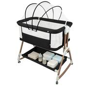 Willonin Lit bébé cododo, Lit Bebe avec Matelas de la Naissance, cododo evolutif lit Bebe, Hauteur à 6 Vitesses, couffin à roulettes Pliable 2 en 1,90 * 60 * 90-115cm,Noir-doré