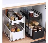 Willonin Organisateur de Cuisine à 2 Niveaux Rangement Sous évier Coulissant - Support d'armoire Coulissant-37.4 * 26.5 * 44cm - Blanc-2PCS