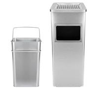 Willonin Poubelle avec Cendrier pour Extérieur - Cendrier sur Pied en Acier Inox avec Poubelle -Poubelle Cendrier - 24 * 24 * 60cm 35L- Argent-1PC