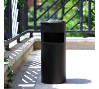 Willonin Poubelle Cendrier sur Pied Extérieur avec Poubelle Seau Intérieur 30L Disponible - Corbeille à Papier Verticale Ronde, en Acier Inoxydable et Peinte (Noir-1PC)
