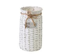 Willoo Vase à fleurs rustique en rotin fait à la main - Vase à fleurs rustique en osier avec design en corde - Pour salon, salle à manger, chambre à coucher, bureau, hôtel, etc. - Blanc