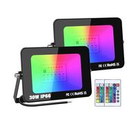 Willpower 2 Pack 30W Projecteur LED RGB Exterieur, Lampe Couleur RVB Spot LED Extérieur, 16 Couleurs 4 Modes RGBW Lumière de Projecteur pour Jadin, Terrasse, Patio