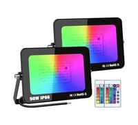 Willpower 2 Pack 50W Projecteur LED RGB Exterieur, Lampe Couleur RVB Spot LED Extérieur, 16 Couleurs 4 Modes RGBW Lumière de Projecteur pour Jadin, Terrasse, Patio