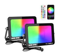 Willpower Projecteur LED RGB Extérieur Spot LED 100W Pour Jardin Bar Fête | 2PCS Lumière RGBW Interieur , 16 Couleurs 4 Modes, Fonction Mémoire & App Télécommande, Etanche IP66 , avec Prise