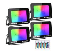 Willpower Projecteur LED RGB Extérieur Spot LED 30W Pour Jardin Bar Fête | 4PCS Lumière RGBW Interieur , 16 Couleurs 4 Modes, Fonction Mémoire & Télécommande, Etanche IP66 Pour Terrasse