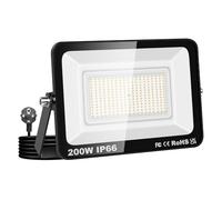 Willpower Projecteurs LED Extérieur Avec Prise, Spot LED 200W 20000LM, 3500K Blanc Chaud, IP66 Etanche Eclairage Lumière de Sécurité pour Jardin Patio Garage Terrasse Maison