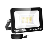 Willpower Projecteurs LED Extérieur Avec Prise, Spot LED 30W 3000LM, 3500K Blanc Chaud, IP66 Etanche Eclairage Lumière de Sécurité pour Jardin Patio Garage Terrasse Maison