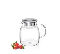 Wilmax - Carafe en verre avec couvercle en acier inoxydable - 1000 ml - pour boissons chaudes ou froides - Carafe à eau en verre borosilicate - Pichet en verre pour thé, jus, lait - Pot en verre