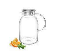 Wilmax - Carafe en verre avec couvercle en acier inoxydable - 2100 ml - Carafe pour boissons chaudes ou froides - Carafe à eau en verre borosilicaté - Pichet en verre pour thé, jus, lait