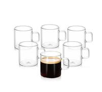 Wilmax England - Verres à thé et à café avec anse - Lot de 6 - 100 ml - Verres pour boissons chaudes et froides - Tasses en verre