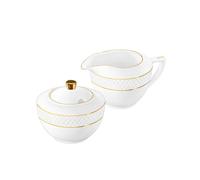 Wilmax - Ensemble sucrier + pot à lait - 2 pièces - Récipients pour lait et sucre en porcelaine avec motif doré - Blanc - Salière avec couvercle - Service à café pour lait, café et thé