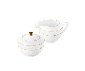 Wilmax - Ensemble sucrier + pot à lait - 2 pièces - Récipients pour lait et sucre en porcelaine avec motif doré - Blanc - Salière avec couvercle - Service à café pour lait, café et thé