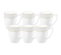 Wilmax - Lot de 6 tasses à thé et à café - 320 ml - Tasse à café en porcelaine avec motif doré - Lot de tasses - pour thé, cappuccino - porcelaine - Blanc