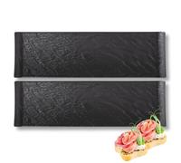 Wilmax - Plat de service en porcelaine - Lot de 2 pièces - Imitation pierre naturelle - Pour sushis, charcuterie, fromage - Résistant aux rayures - Lavable au lave-vaisselle - Idée cadeau - Noir