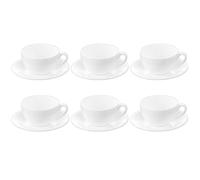Wilmax - Tasses avec soucoupes - Lot de 6-400 ml - porcelaine - Blanc - Service de table pour 6 personnes - pour café, thé, desserts et à thé