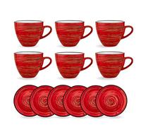 Wilmax - Tasses SPIRAL avec soucoupes - Lot de 6-300 ml - Set de tasses - Tasses à café en porcelaine - Tasses à thé - Gobelets pour boissons, desserts, café - Design moderne