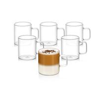 Wilmax - Verres à thé et à café avec anse - Lot de 6-250 ml - Verres pour boissons chaudes et froides - Gobelets à café - Verres à vin chaud - Verres à jus de fruits - Verres à eau - Tasses en verre