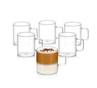 Wilmax Verres à thé et à café avec anse - Lot de 6-300 ml - Verres pour boissons chaudes et froides - Gobelets à vin chaud - Verres à jus de fruits, à eau - Tasses - Passe au lave-vaisselle
